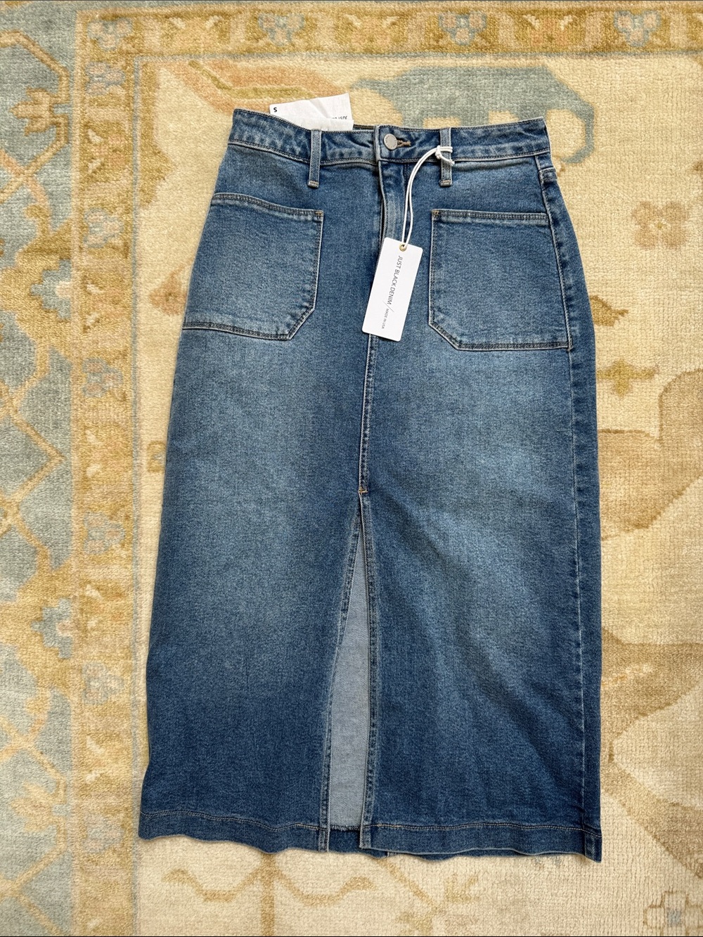 Mid Wash Denim Midi Skirt with Front Slit - Blue - Picture 4 of 11